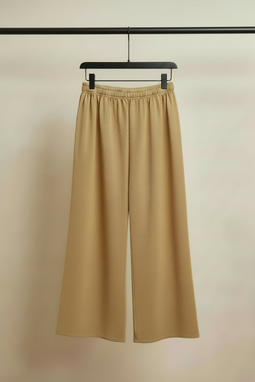 Women's Textured Tan Palazzo Pants with Drawstring Waist