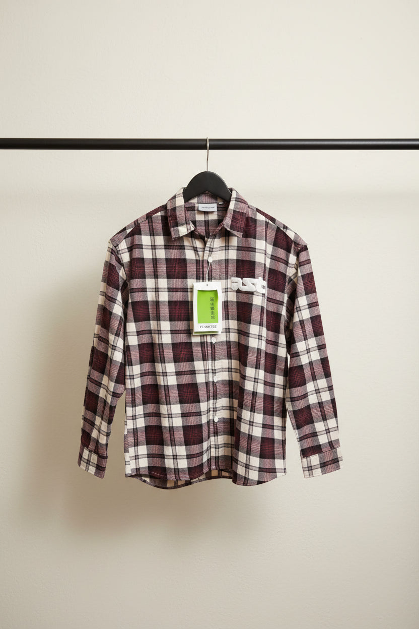 FC UNITED Men's Maroon & White Plaid Flannel Shirt with 'AST' Graphic