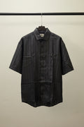 M7 women's  Black Textured Striped Short Sleeve Casual Shirt