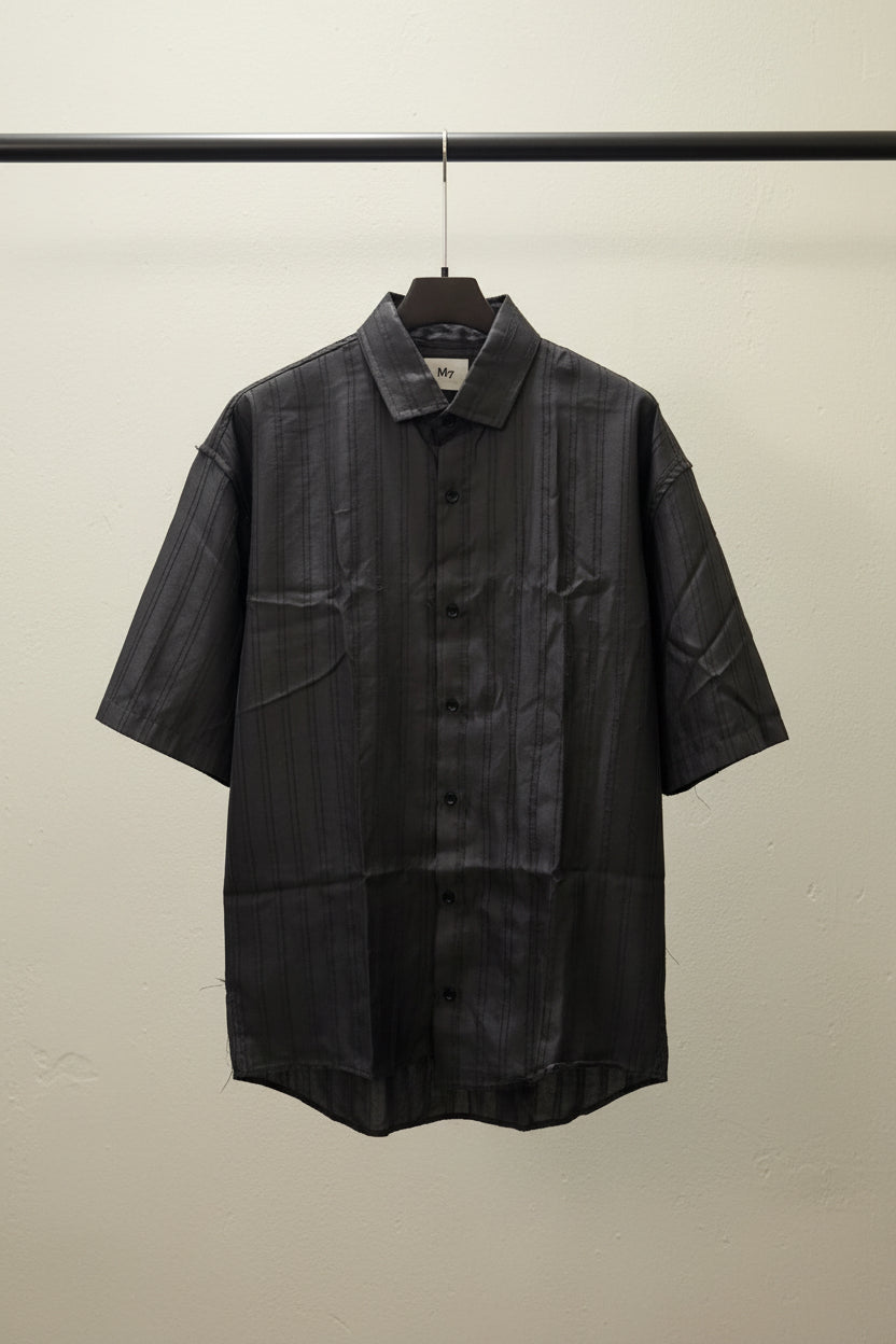 M7 women's  Black Textured Striped Short Sleeve Casual Shirt