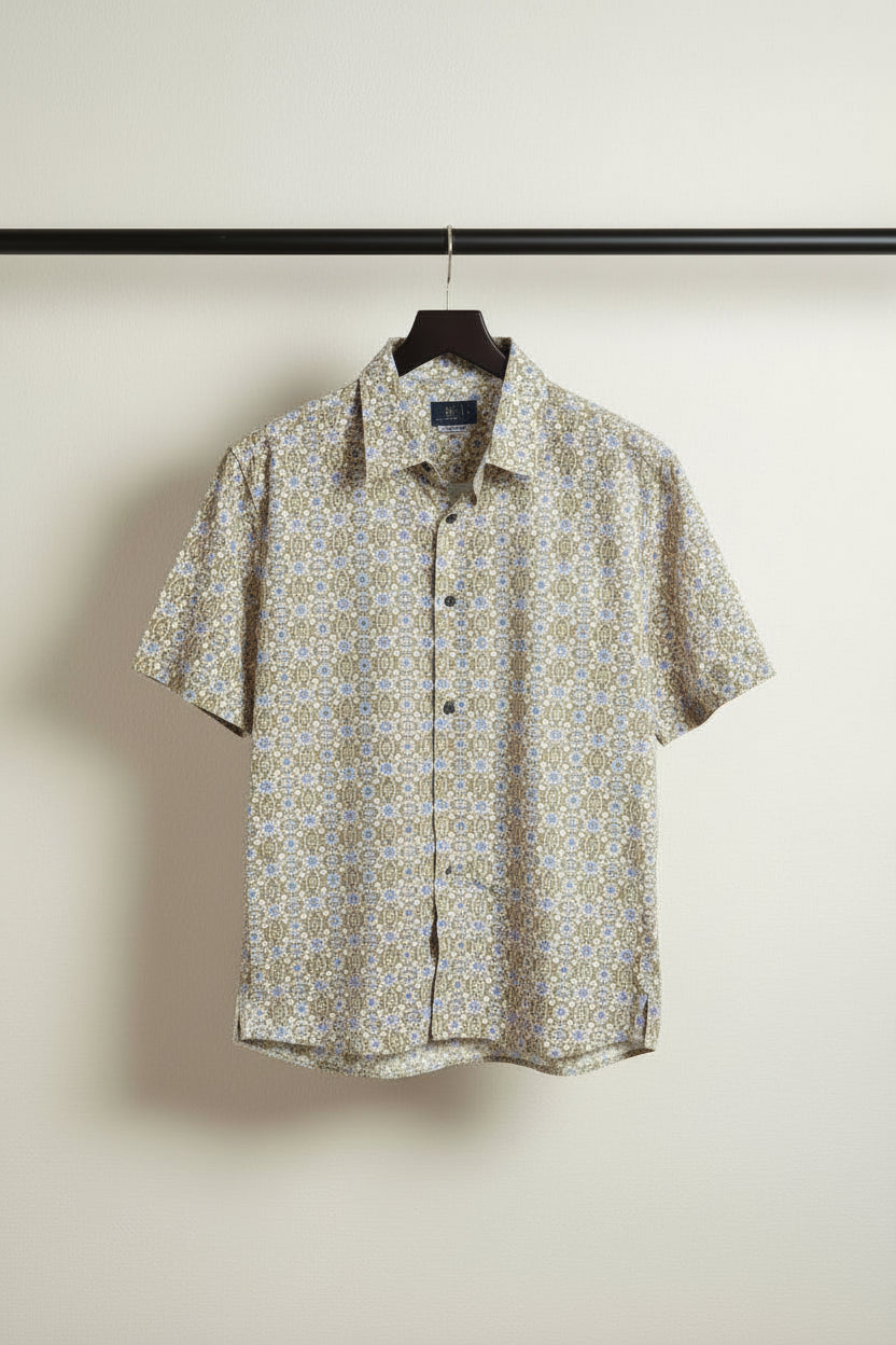 Bulan Bintang Men's XL Relaxed Fit Multicolor Printed Short Sleeve Shirt