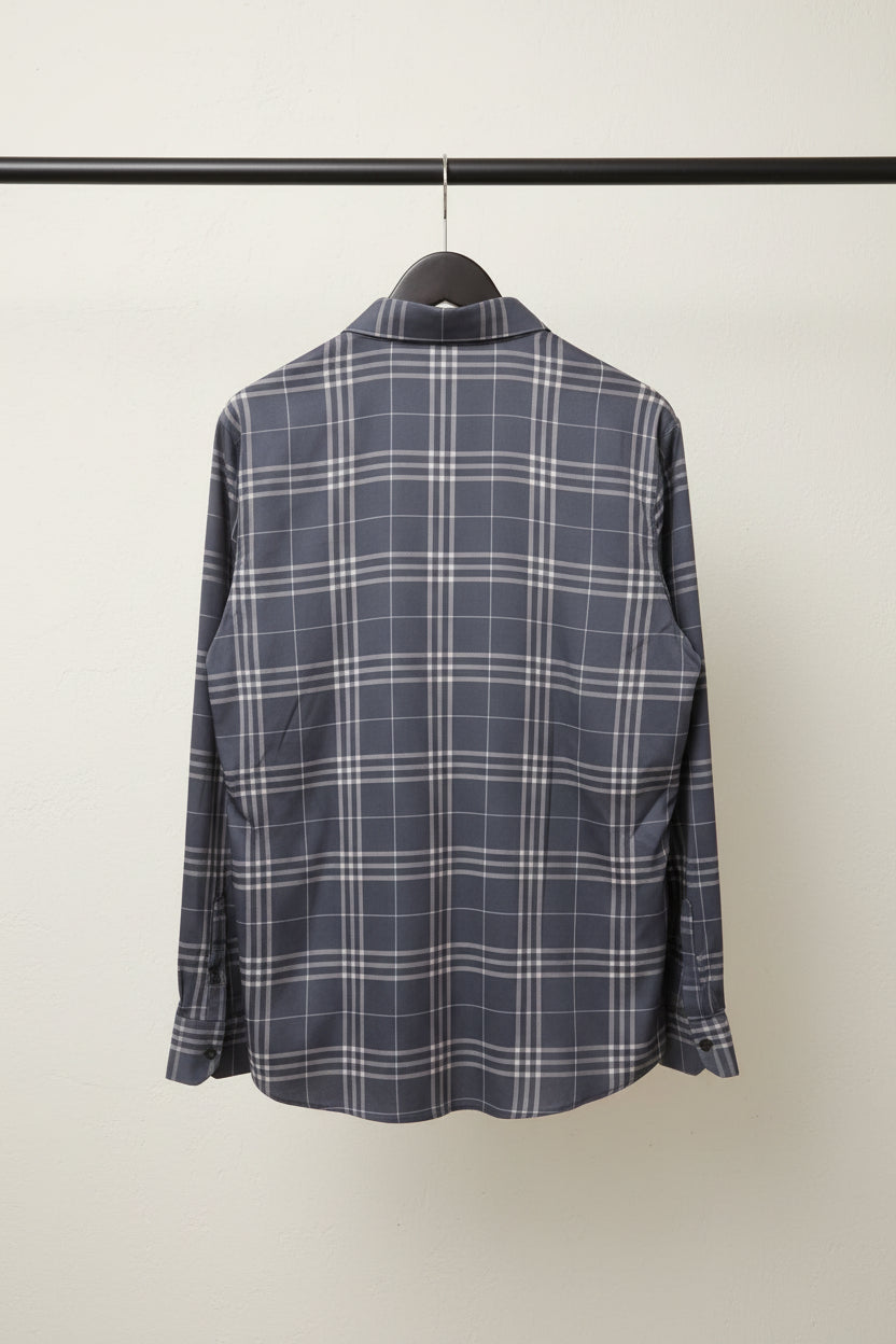 Men's Dark Blue Plaid Long Sleeve Button-Down Shirt