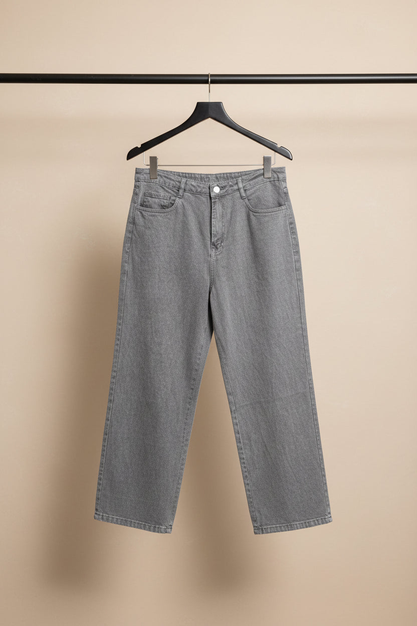H.M Silver Niddle Men's Grey Straight Fit Trousers
