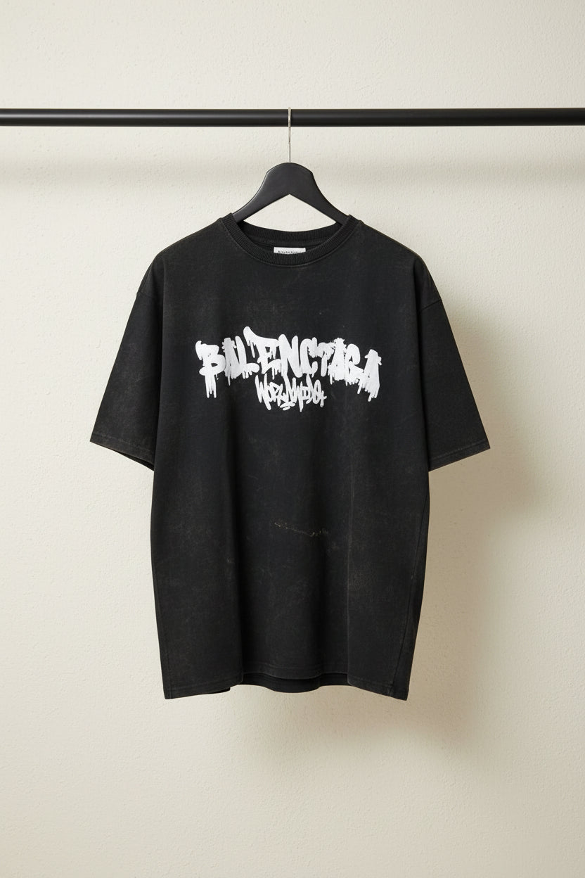 SMILEY World Balenciaga Worldwide Graphic Acid Wash T-Shirt