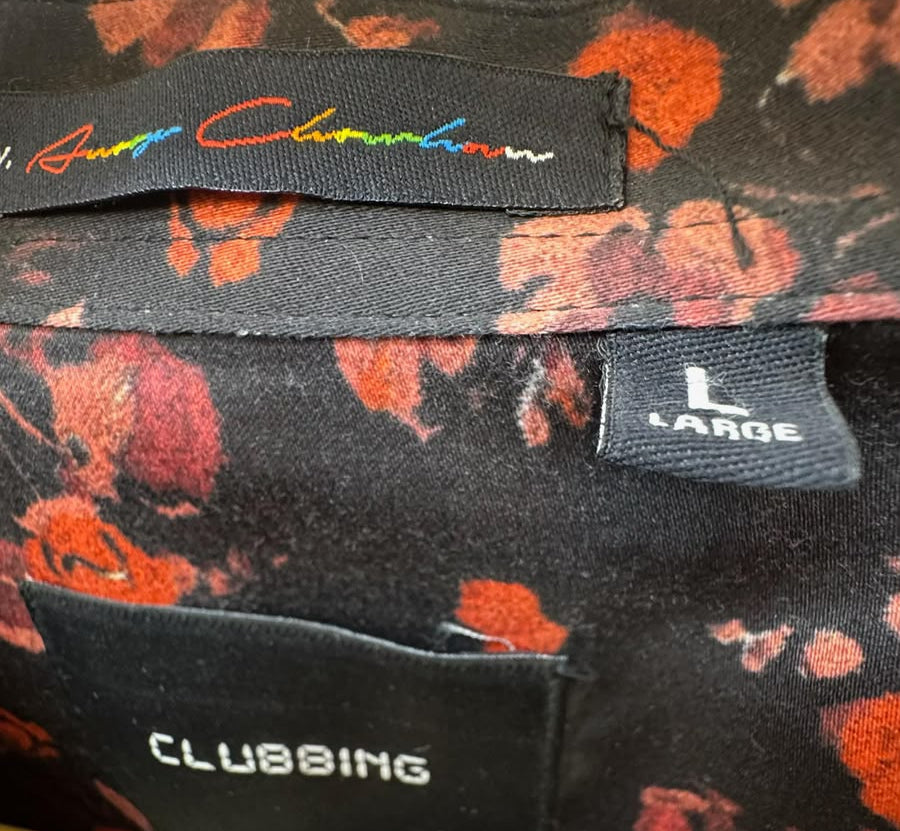 CLUBBING Men's Black Floral Digital Print Long Sleeve Shirt