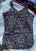 Women's Blue Ikat Print Sleeveless V-Neck Top