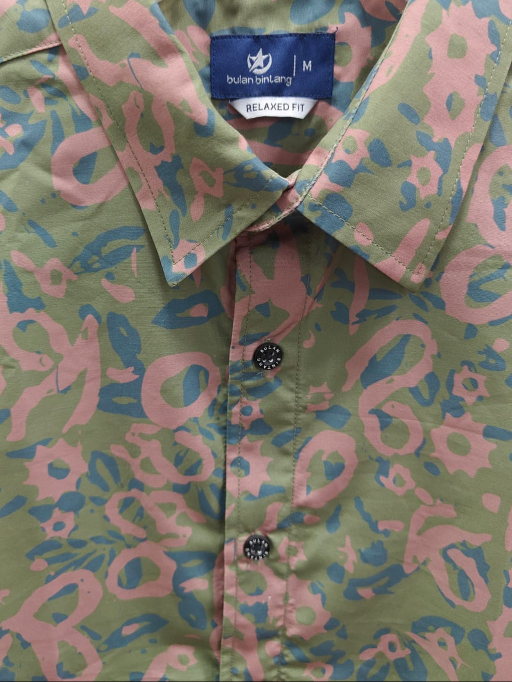 Bulan Bintang Men's Green Patterned Relaxed Fit Short Sleeve Shirt