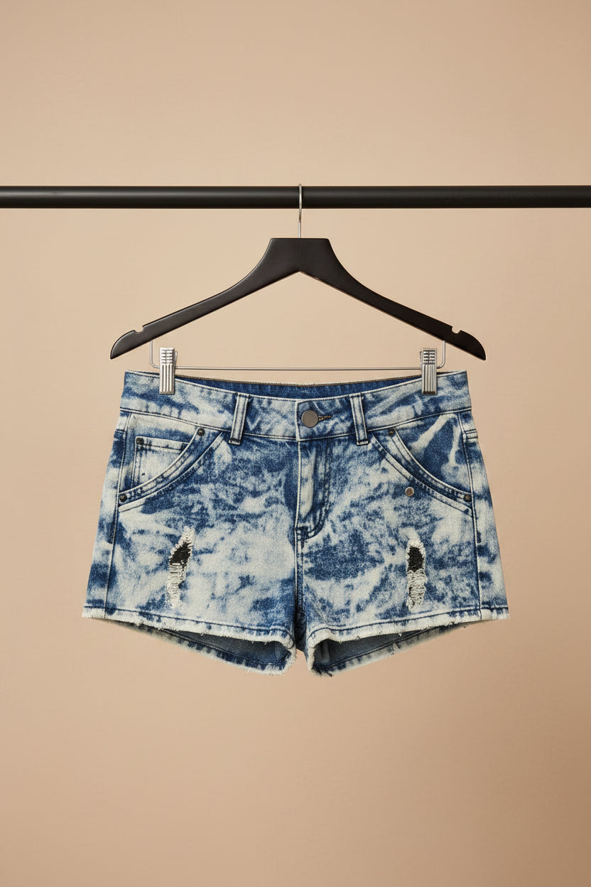Women's Acid Wash Distressed Denim Mini Shorts