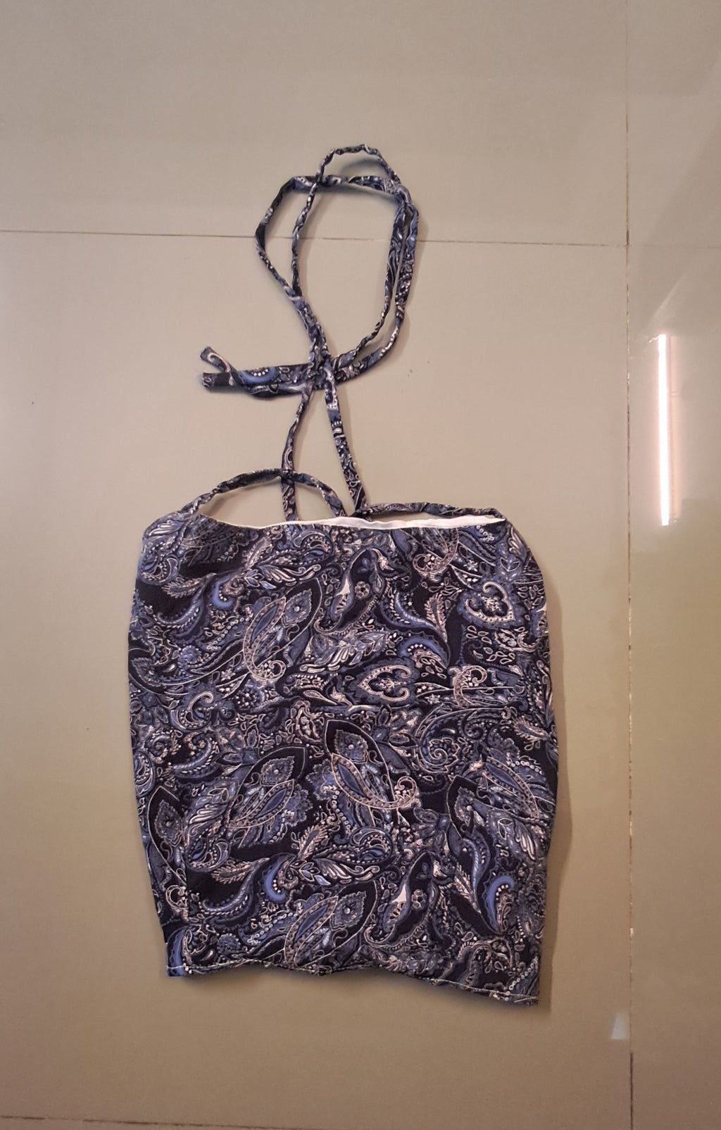 Women's Blue Paisley Print Halter Neck Crop Top