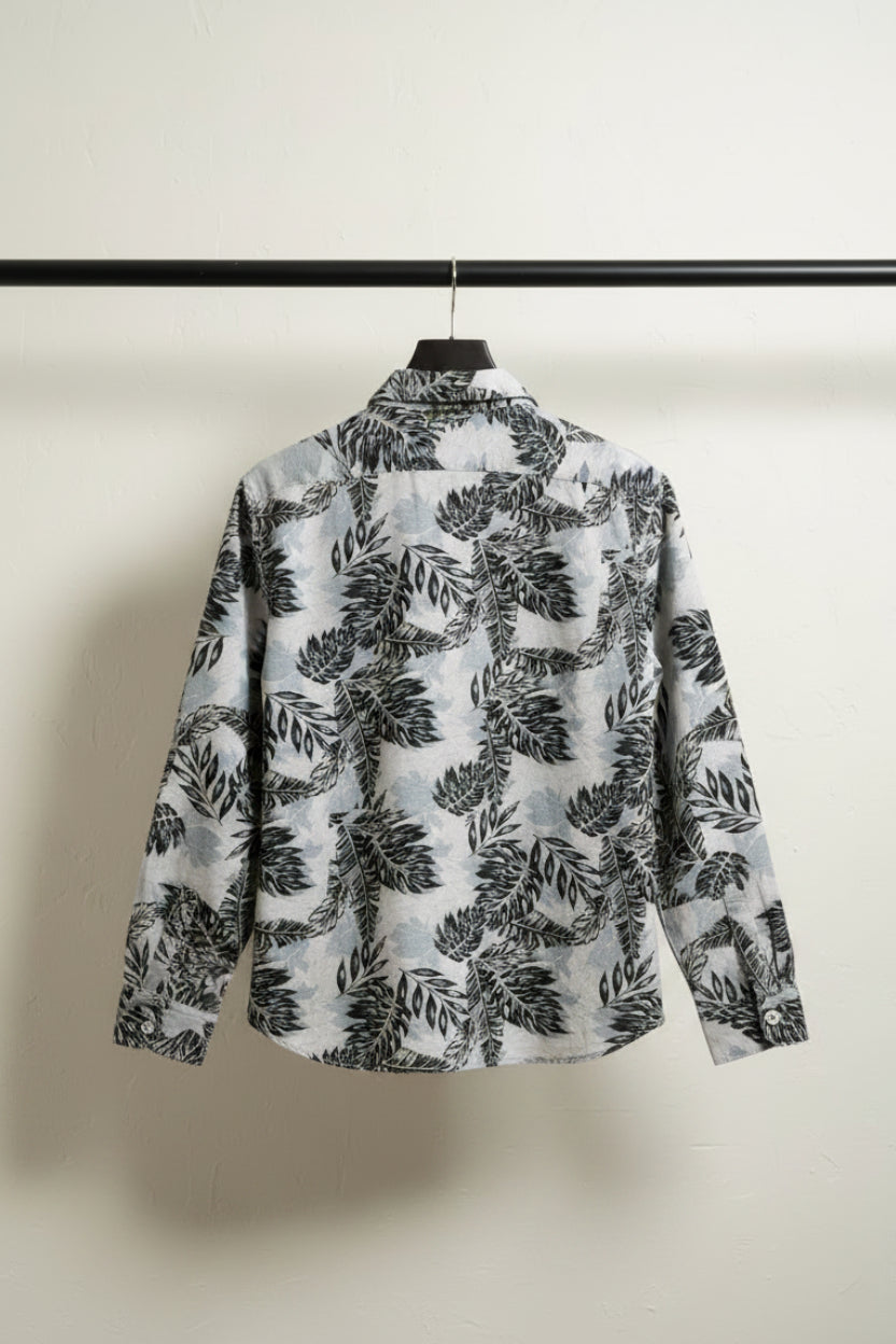 ZARA Men's Tropical Leaf Print Long Sleeve Shirt
