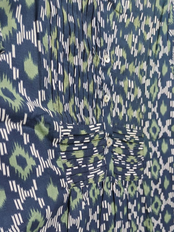 MAVIE Women's Blue & Green Ikat Print Tunic Top