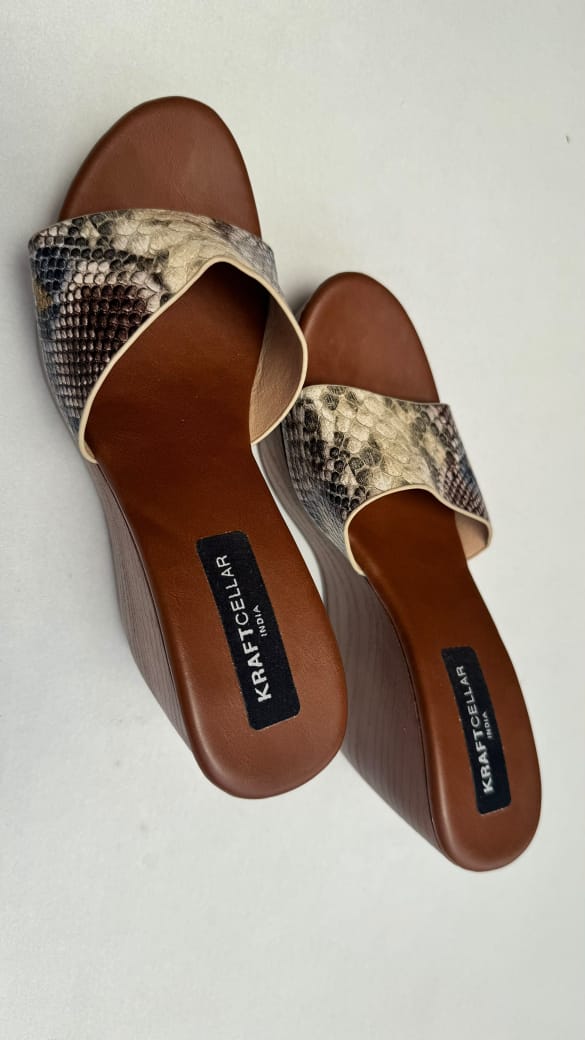 KRAFTCELLAR INDIA Women's Snakeskin Print Wedge Heels