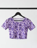 Women's Purple Heart Print Short Sleeve Crop Top