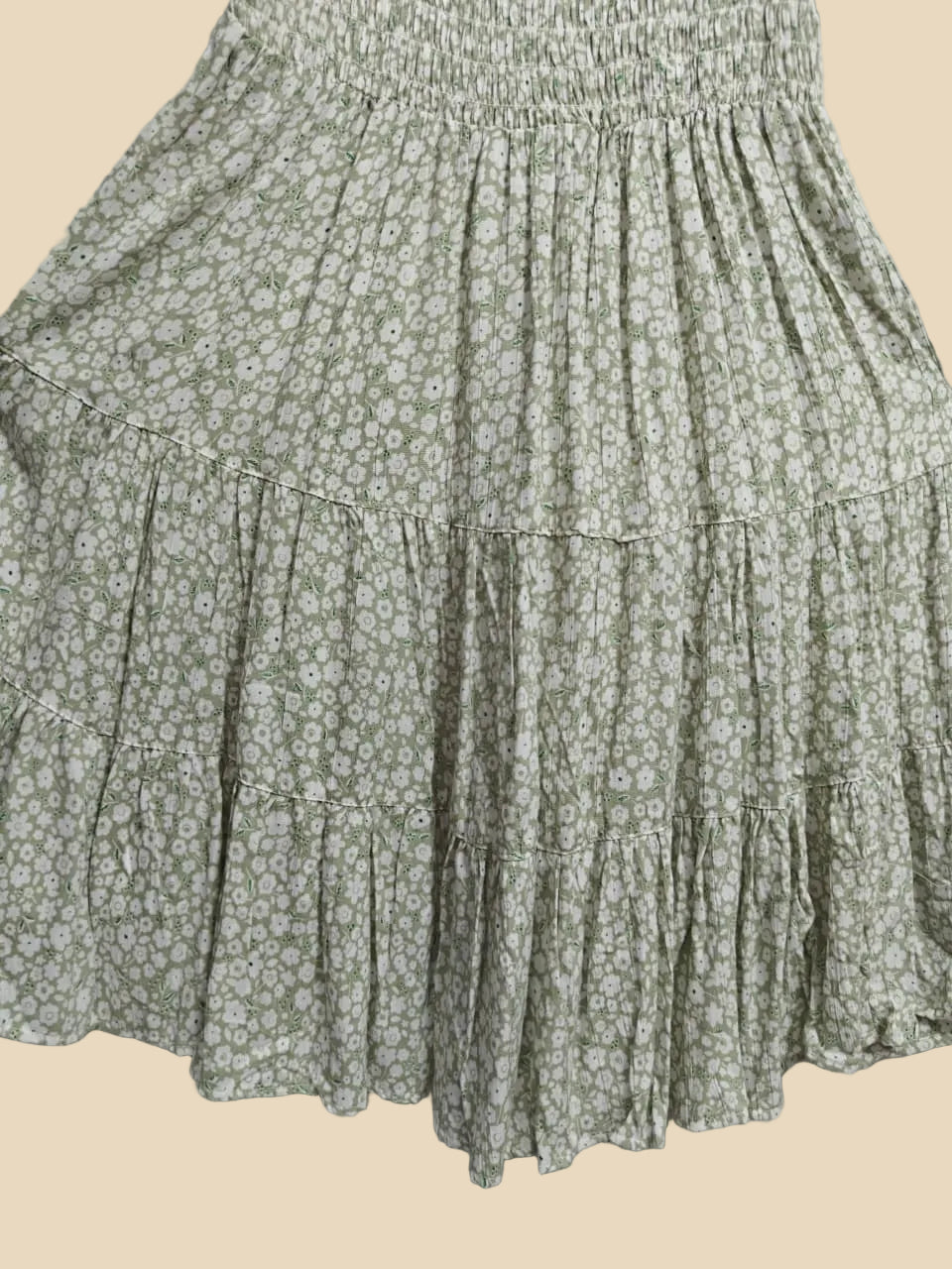 Angie Women's Green Floral Smocked Tiered Mini Dress