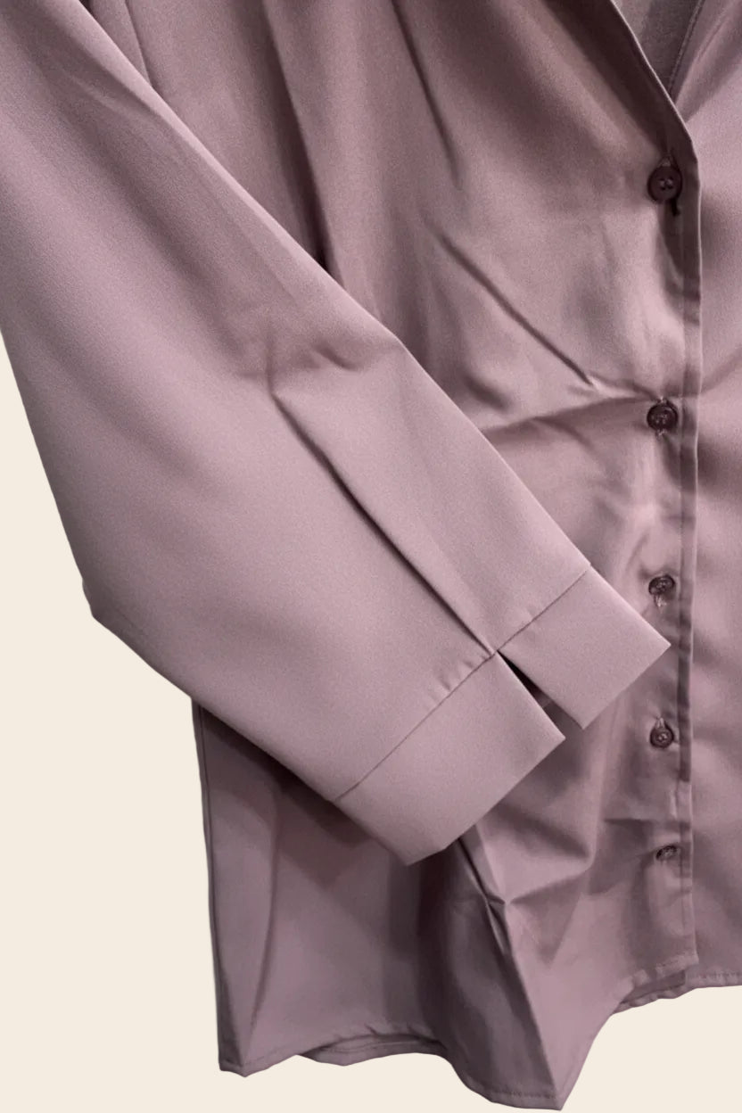 Women's Mauve Collared 3/4 Sleeve Button-Up Shirt