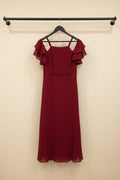 Red Ruffled Cold Shoulder Midi Dress