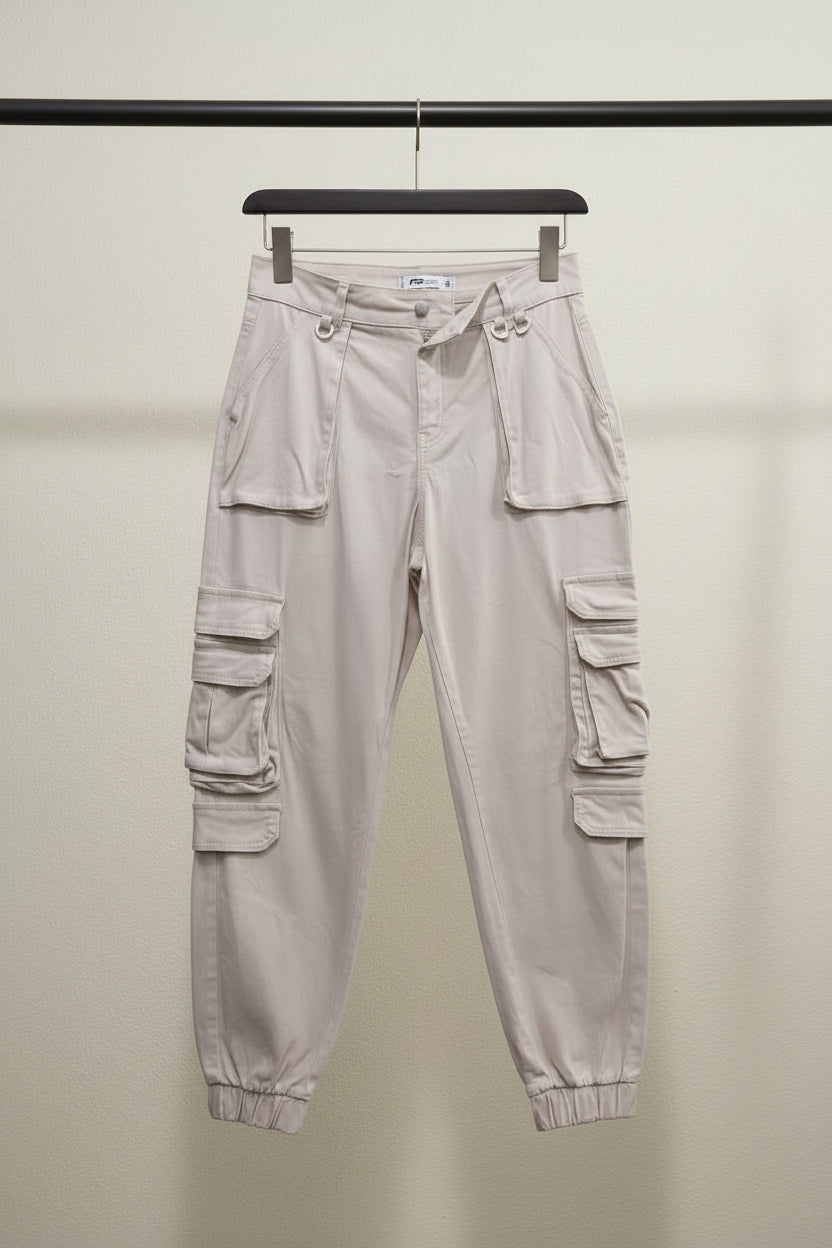 FB Sister men's Beige Relaxed Fit Cargo Pants