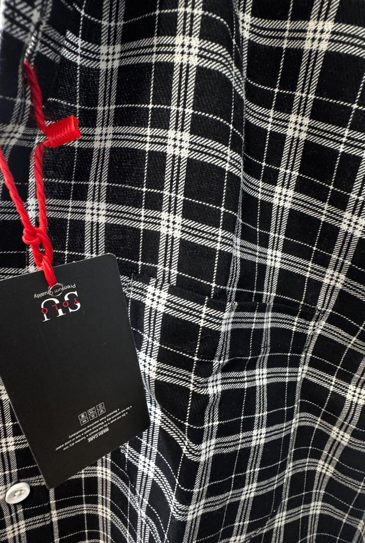 SU YOLO Men's Black and White Plaid Slim Fit Casual Shirt