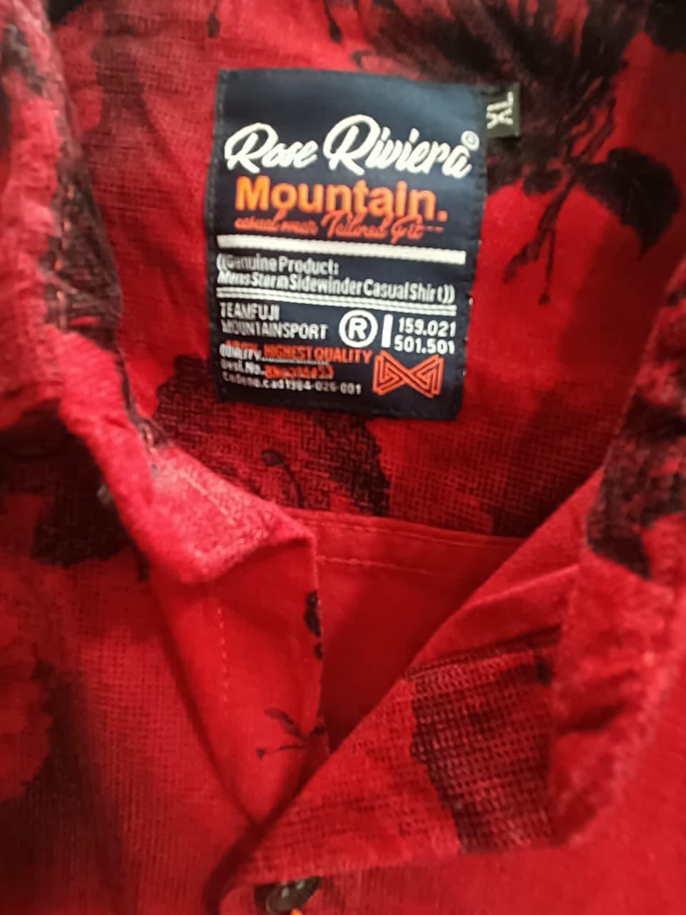 Men's Red Floral Print Casual Shirt by Rose Riviera Mountain.