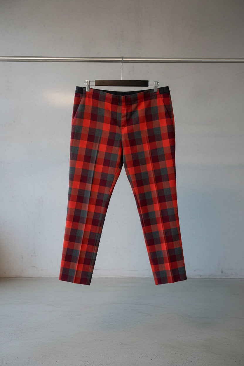 UNIQLO Women's Red & Grey Plaid Regular Fit Trousers