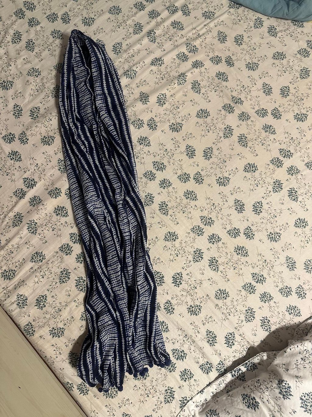 Navy Blue and White Striped Cotton Scarf