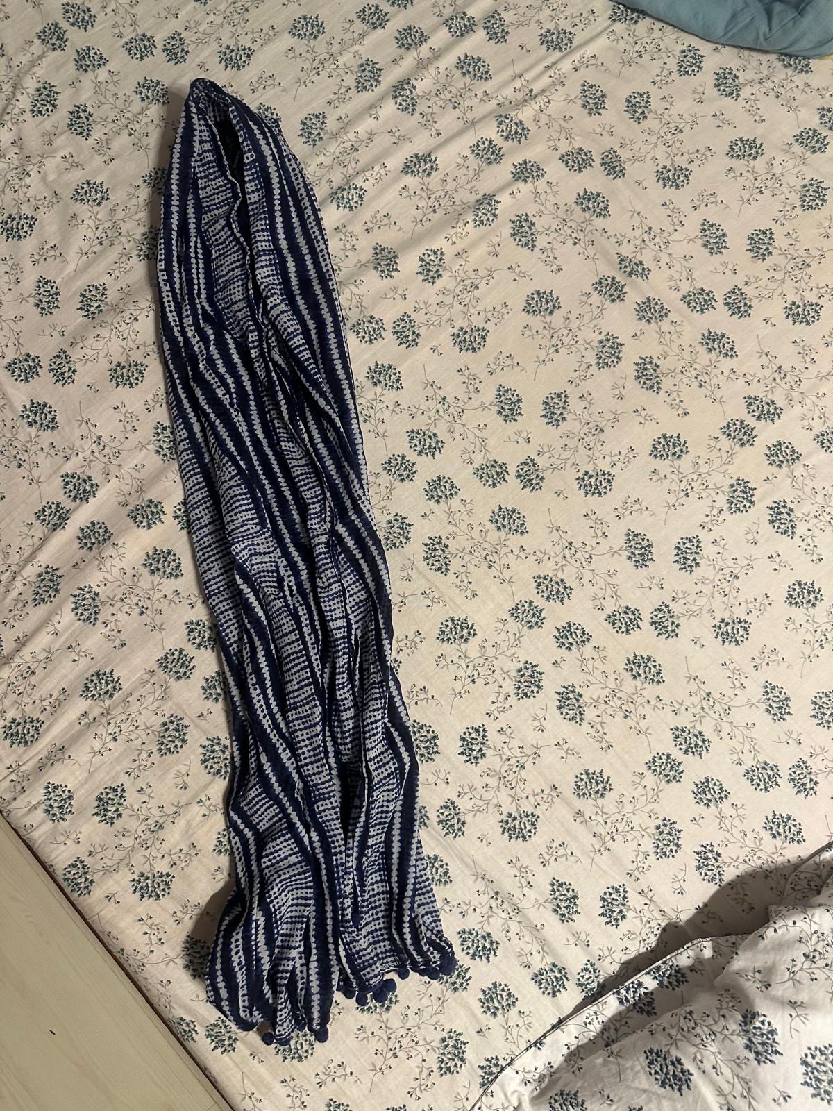 Navy Blue and White Striped Cotton Scarf