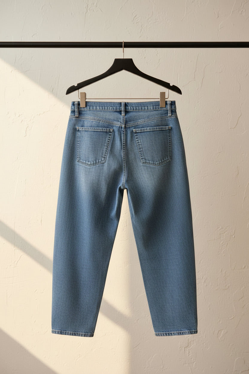 men's Blue Denim Cropped Wide Leg Jeans