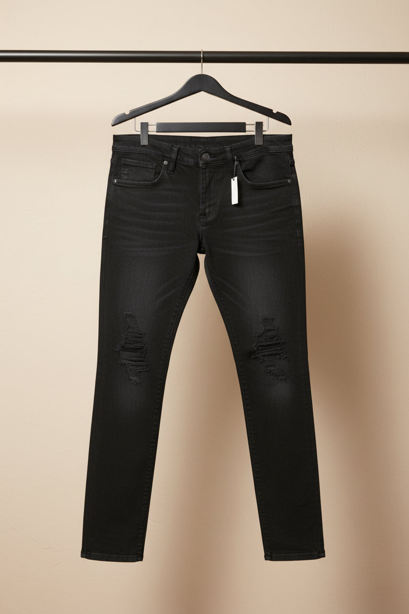 ARMANI JEANS Men's Black Distressed Slim Fit Jeans