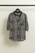 Women's Snake Print Beaded Collar 3/4 Sleeve Blouse