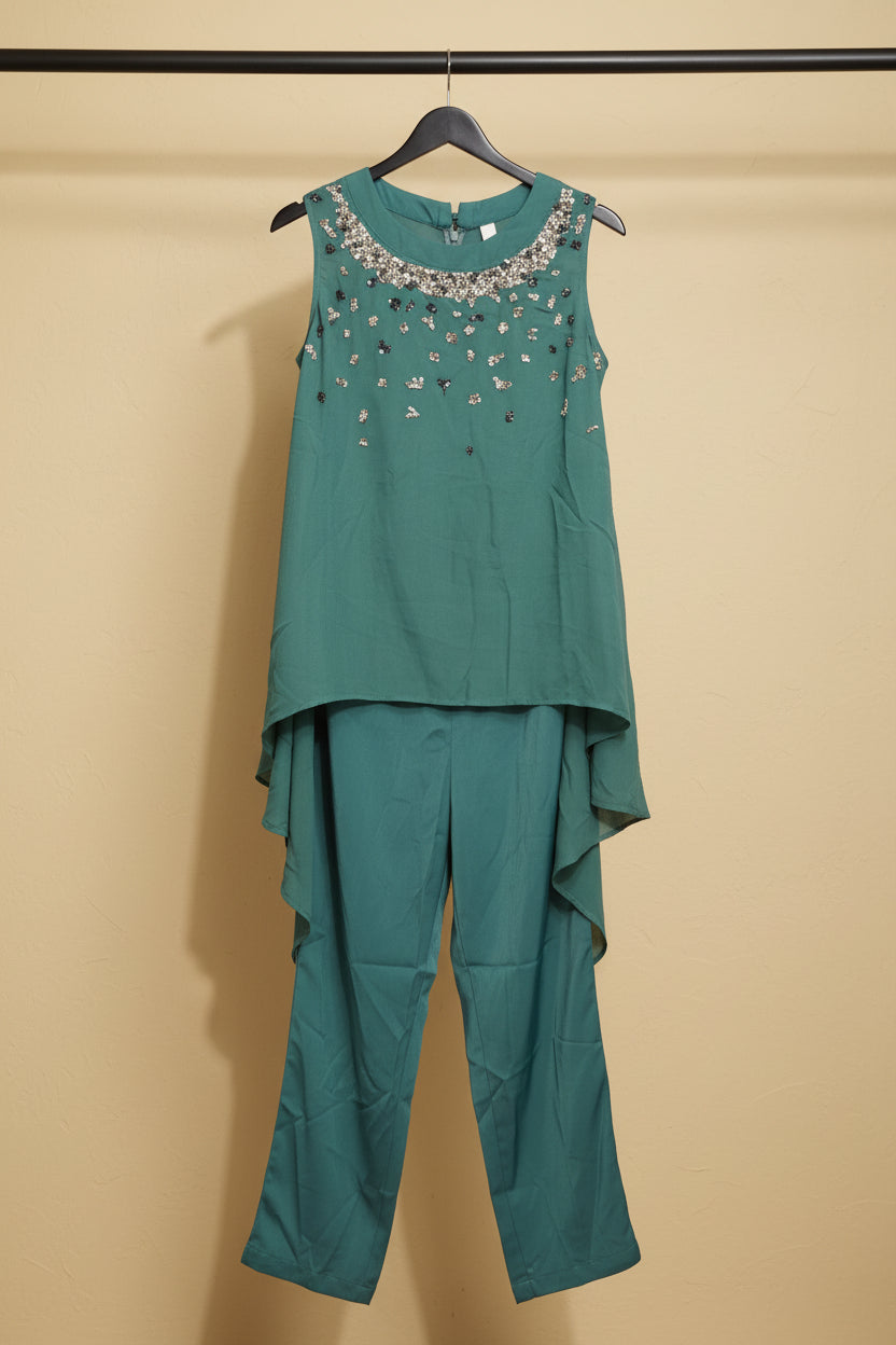 KAZO Embellished Layered Top & Trousers Co-ord Set