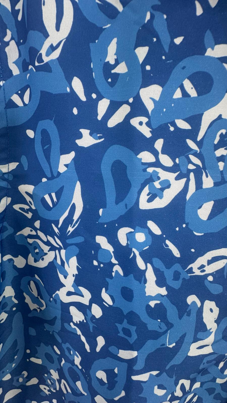 Bulan Bintang Men's Blue and White Patterned Relaxed Fit Short Sleeve Shirt