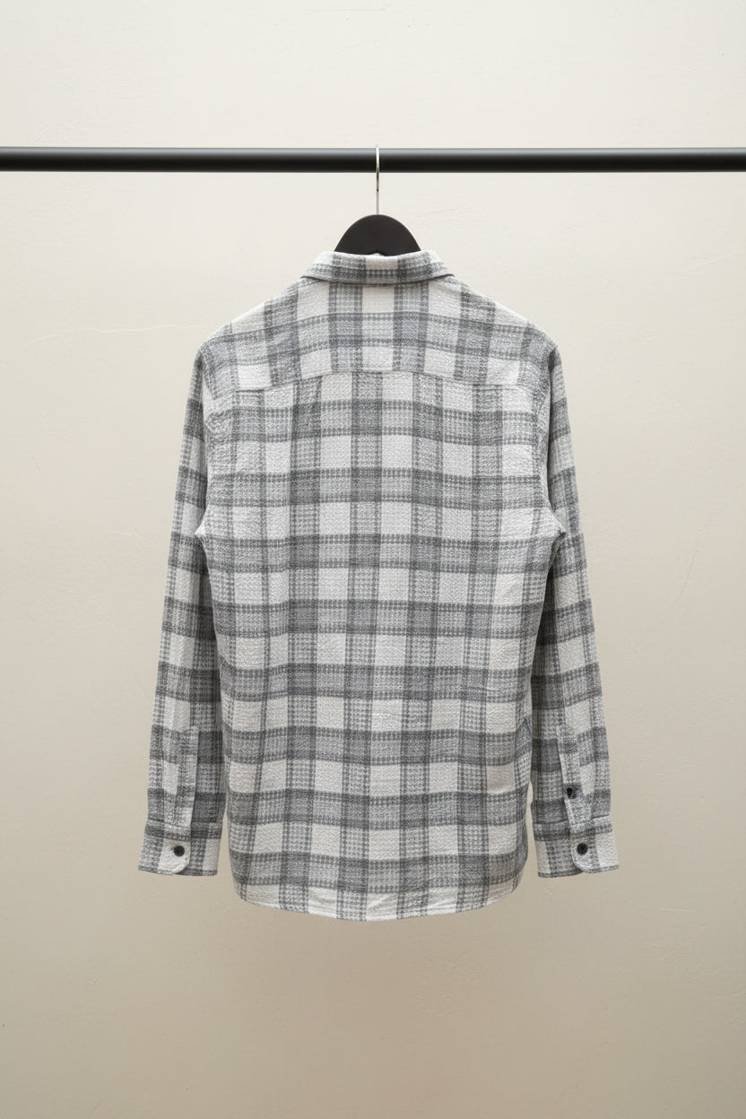 NORTH STUDIO Men's Grey & White Plaid Waffle Knit Long Sleeve Shirt