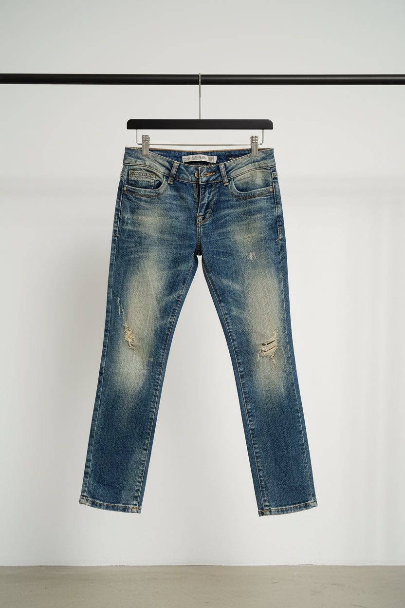ZARA Premium Wash Distressed Straight Leg Jeans