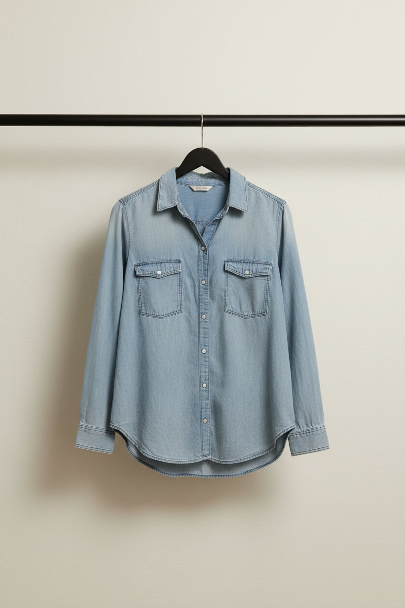 H&M Women's Light Blue Denim Long Sleeve Shirt