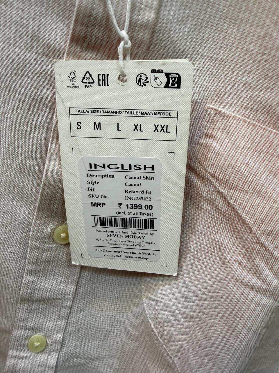 INGLISH Men's Pink Striped Relaxed Fit Casual Shirt