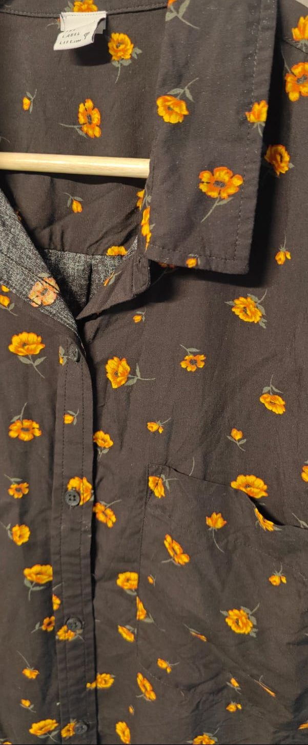 The Label Life Black Floral Print Short Sleeve Shirt