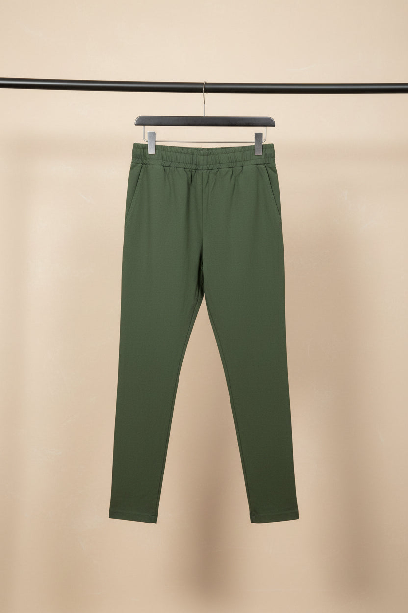 MG Women's Olive Green Straight Fit Elastic Waist Trousers