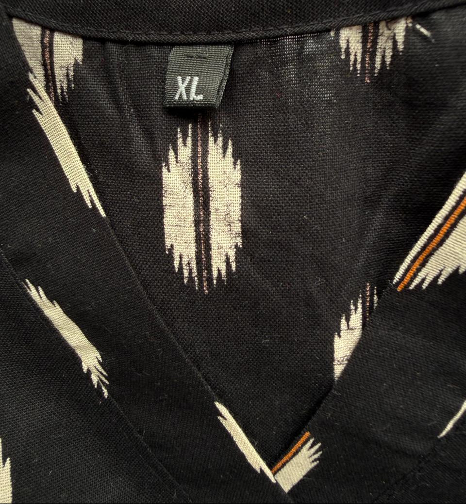 Black Printed V-Neck 3/4 Sleeve Kurta