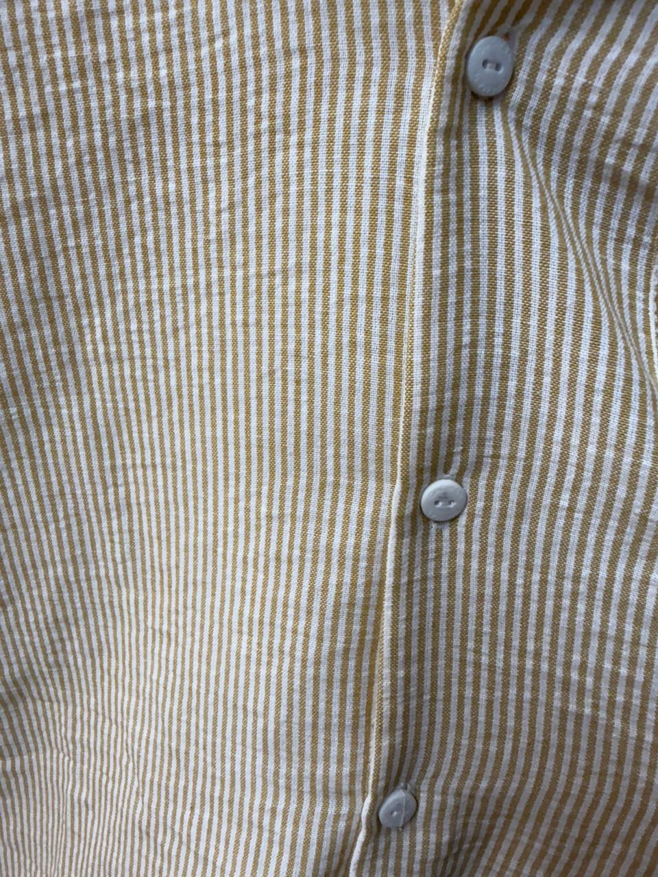 DACMAN Men's Yellow & White Striped Long Sleeve Casual Shirt
