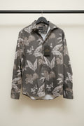 YELLOW CLOTHING Men's Grey Leaf Print Slim Fit Casual Shirt