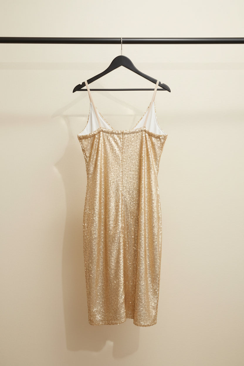 Gold Sequin Spaghetti Strap Bodycon Mini Dress
