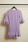 KAZO Women's Lavender Ruffle Sleeve and Hem Mini Dress