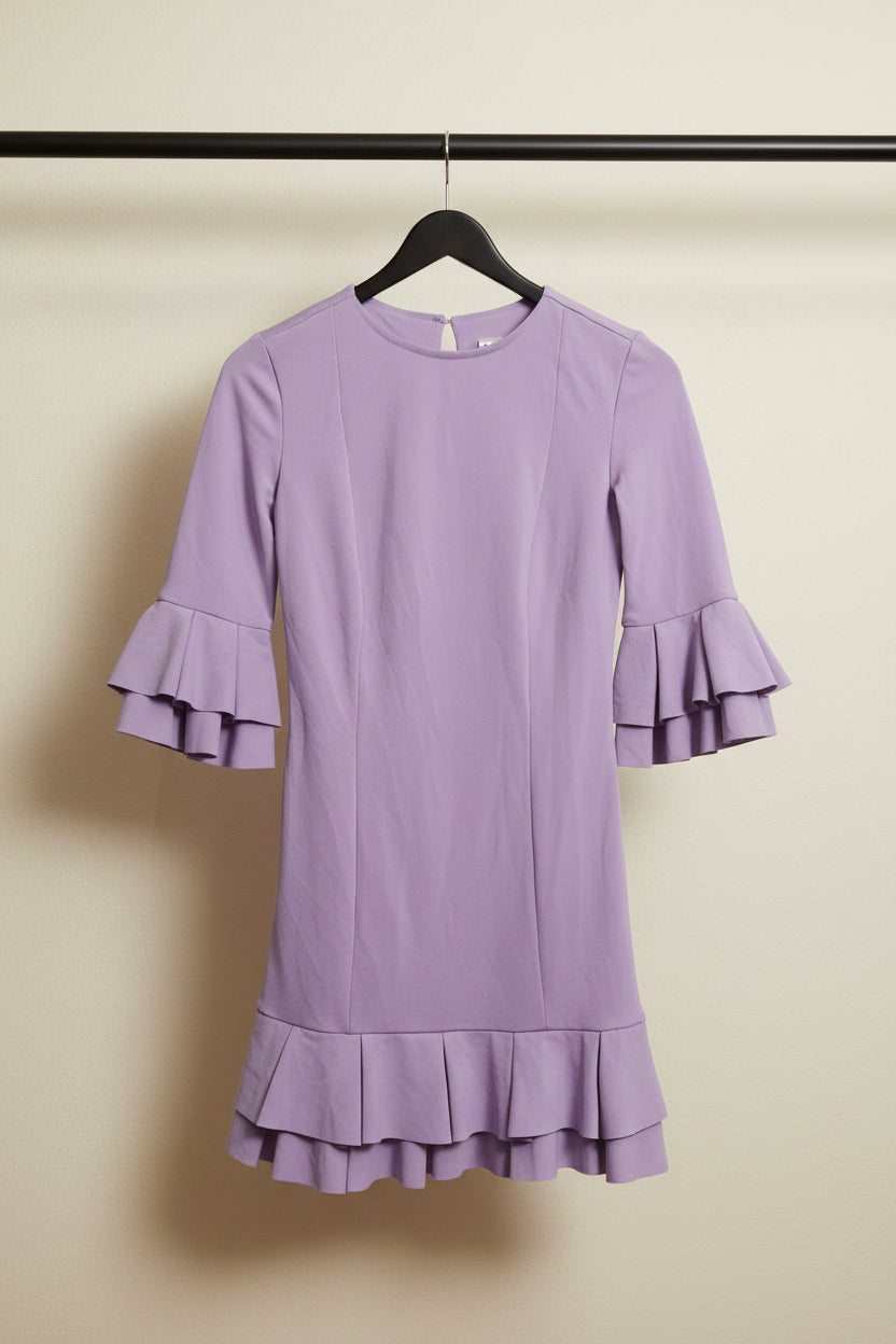 KAZO Women's Lavender Ruffle Sleeve and Hem Mini Dress