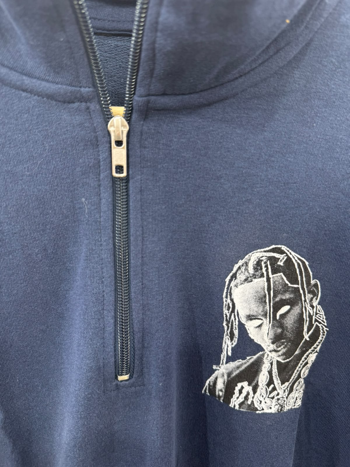 Navy Blue Quarter-Zip Sweatshirt with Graphic Print