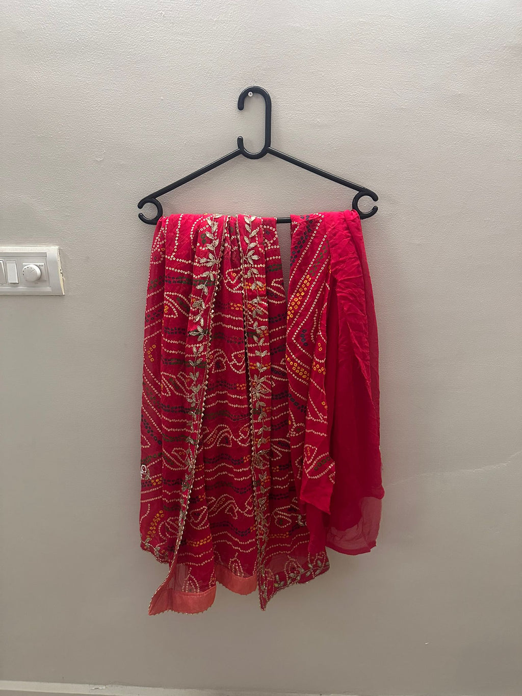 Red Embellished Bandhani Print Lehenga Skirt