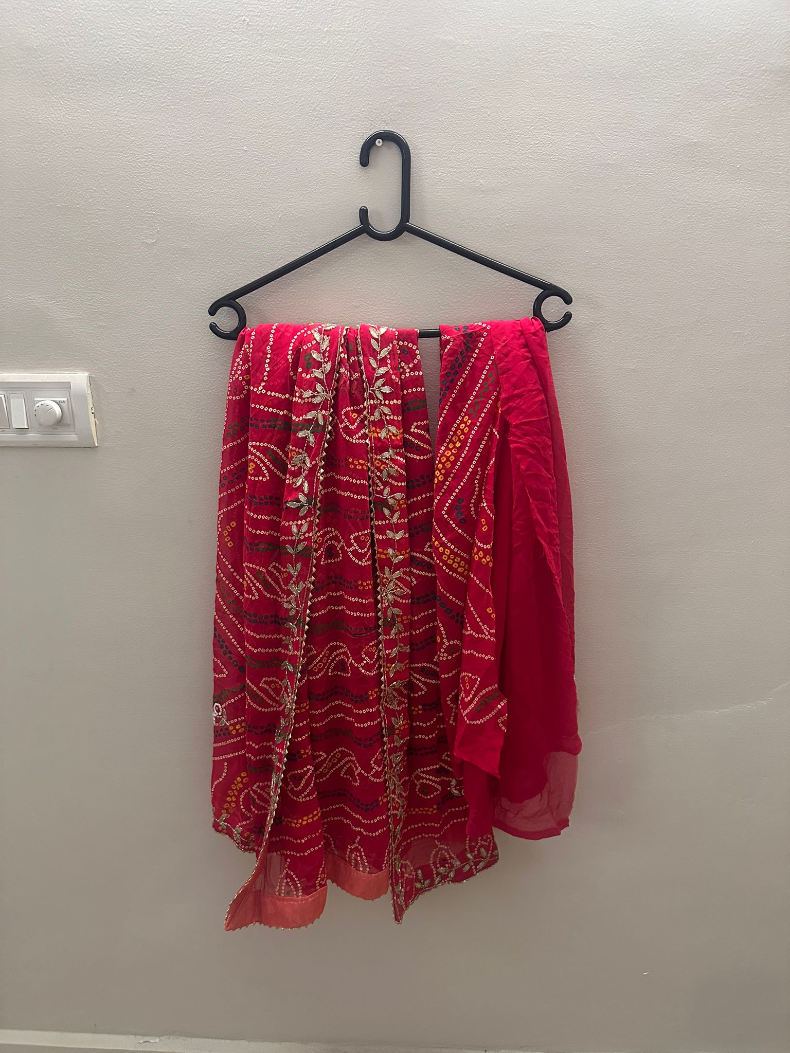 Red Embellished Bandhani Print Lehenga Skirt