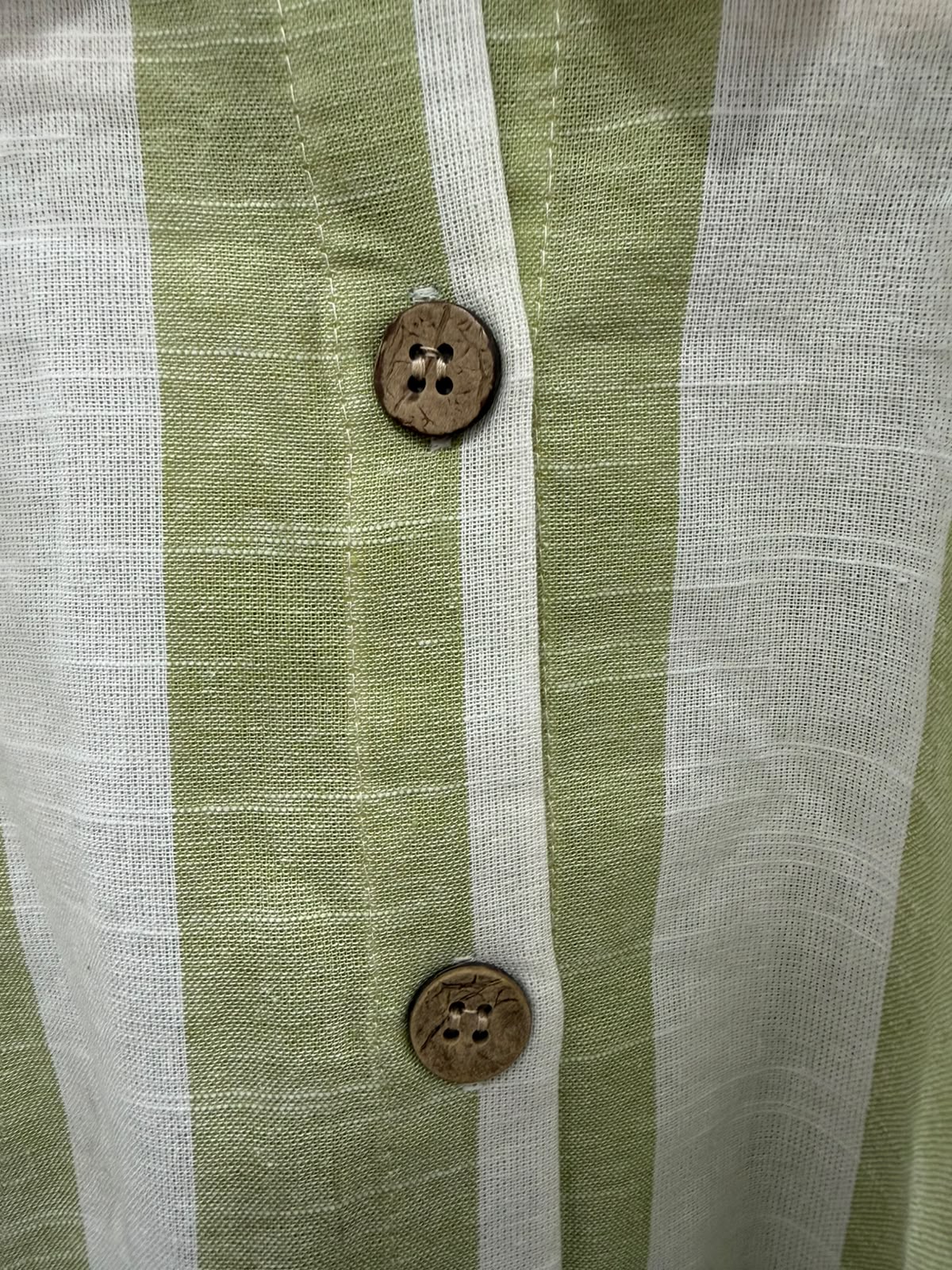 Lucky Brand Women's Green and White Striped Collared Shirt