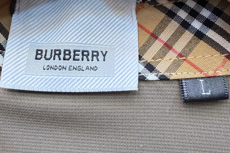 Burberry Men's Beige Short Sleeve Polo Shirt with Check Trim