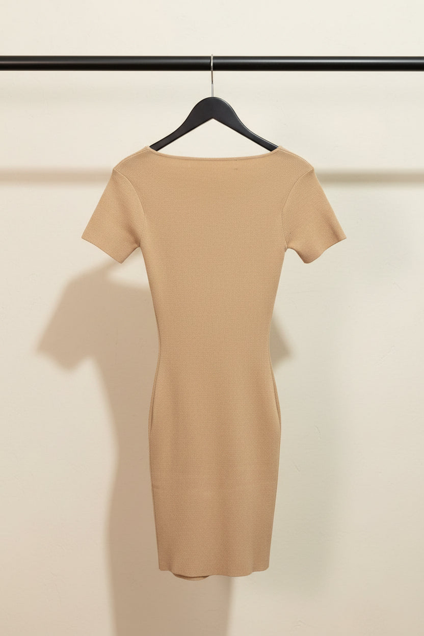 Ribbed Knit Short Sleeve Bodycon Mini Dress