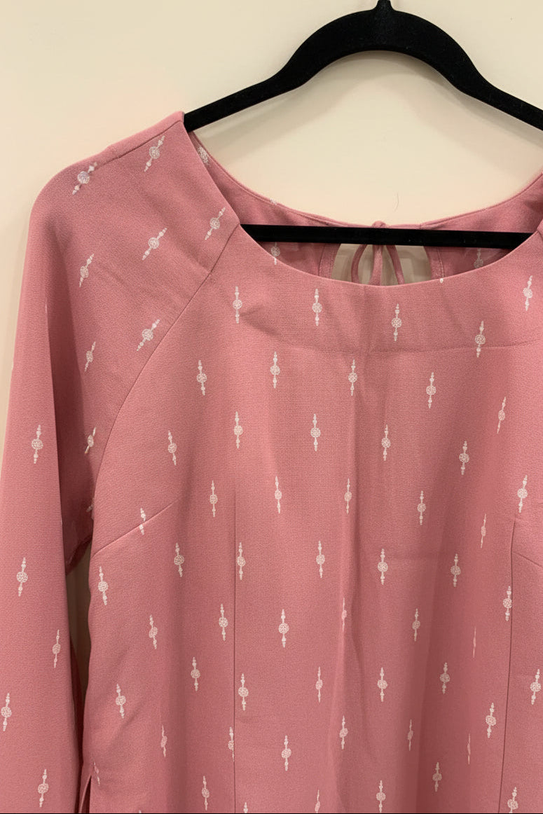 Women's Pink Printed 3/4 Sleeve Top with Back Tie Detail